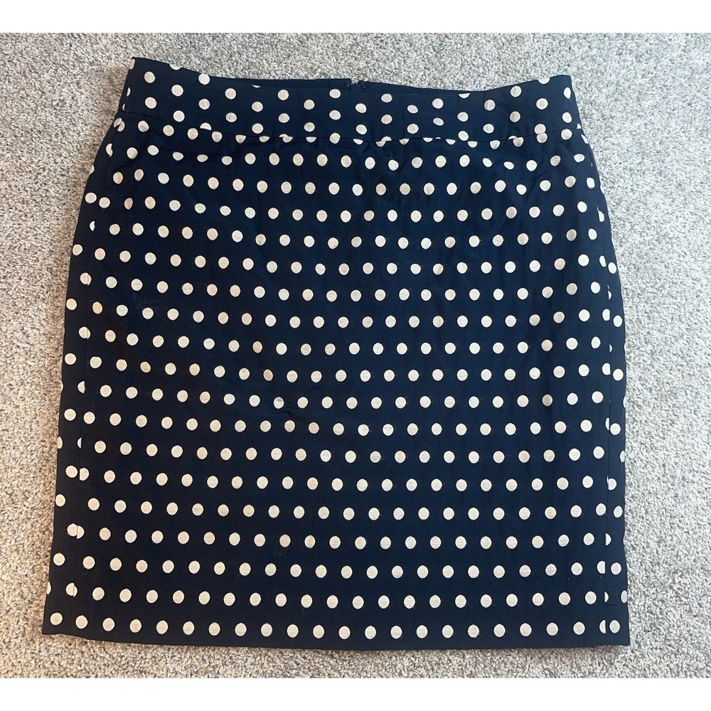 Banana Republic Skirt Sz 12 Navy and‎ White Pink Polka Dot Lined Preppy Nautical